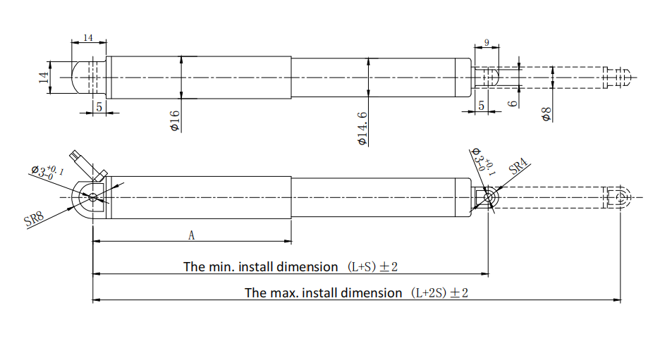 Dimension of DDTG-16 Micro Tubular Linear Actuator
