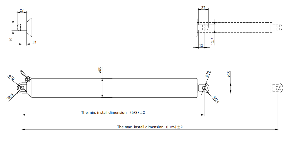 Dimension of DDTG-55 Tubular Linear Actuator